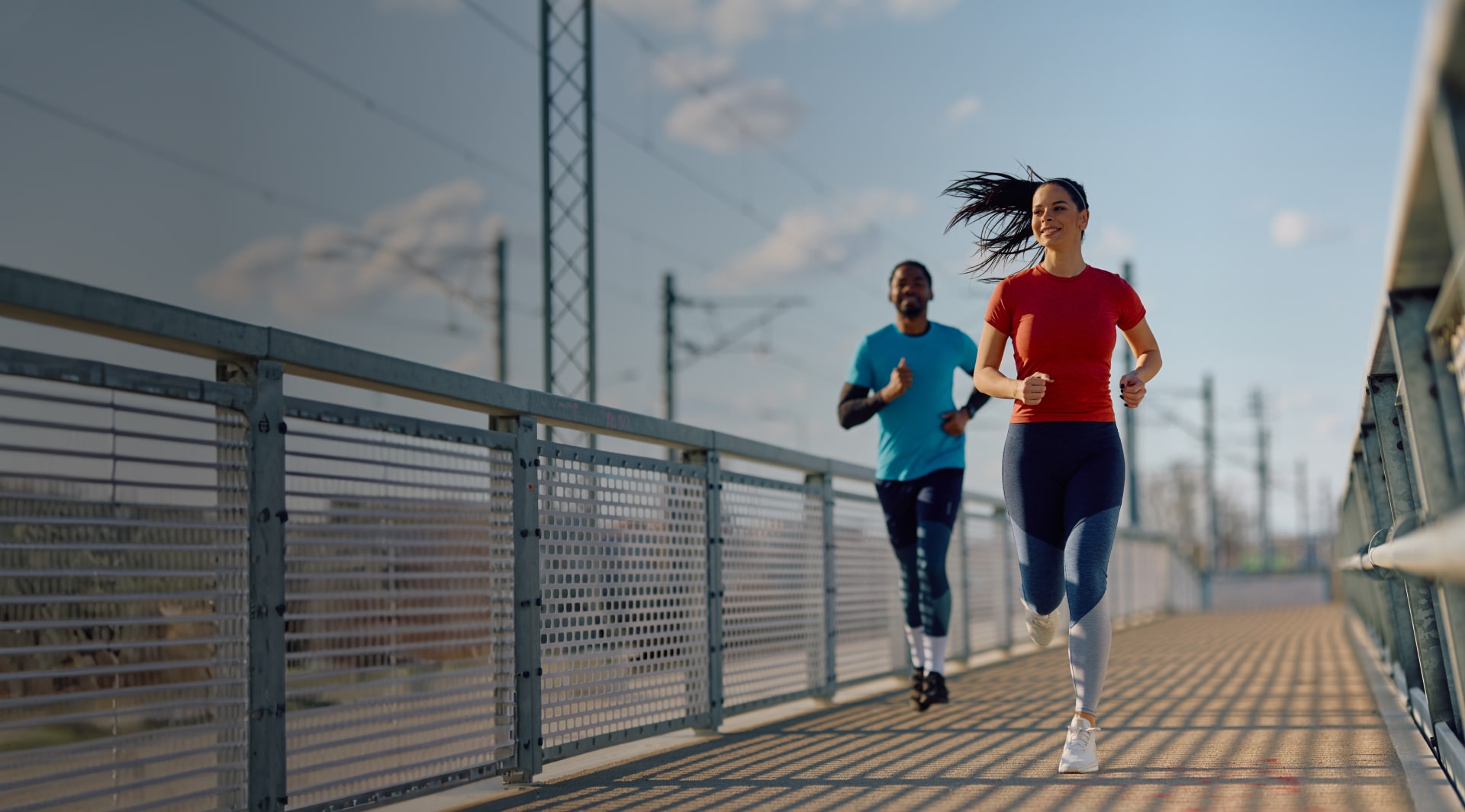 woman and man joging